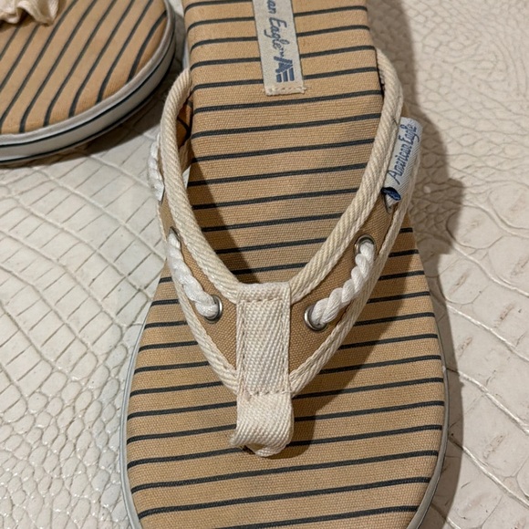 American Eagle Outfitters Shoes - American Eagle Outfitters Tan and Blue Striped Sandals